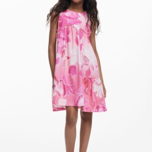 Gerimpelde bloemenjurk - RED - 7/8