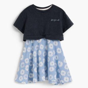 Dubbelgelaagde bloemenjurk - BLUE - 11/12