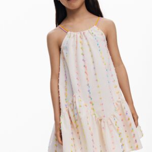 Jurk met pompons en bandjes - WHITE - 13/14