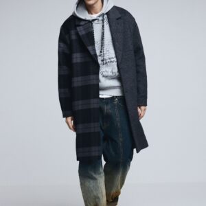 Geruite jas van twee materialen - BLACK - L