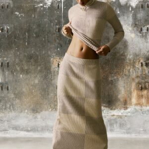 Lange geribde rok - BROWN - M