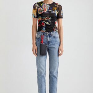 Slim fit T-shirt met plooien - BLACK - XL