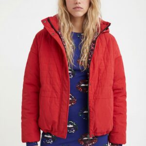 Kort gewatteerd jack met capuchon - RED - S