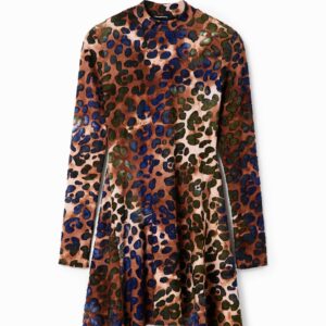 Korte skaterjurk met textuur en dierenprint - BROWN - XS