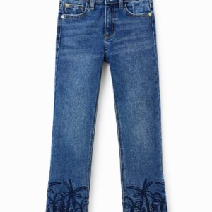 Lange flared jeans met borduursels - BLUE - 9/10