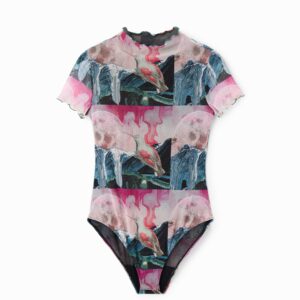 Body van tule met korte mouwen en fantasieprint - MATERIAL FINISHES - XL