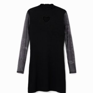Geribde midi-jurk met hart - BLACK - L