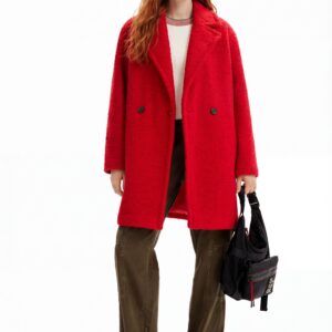 Bouclé jas met overslag - RED - XL