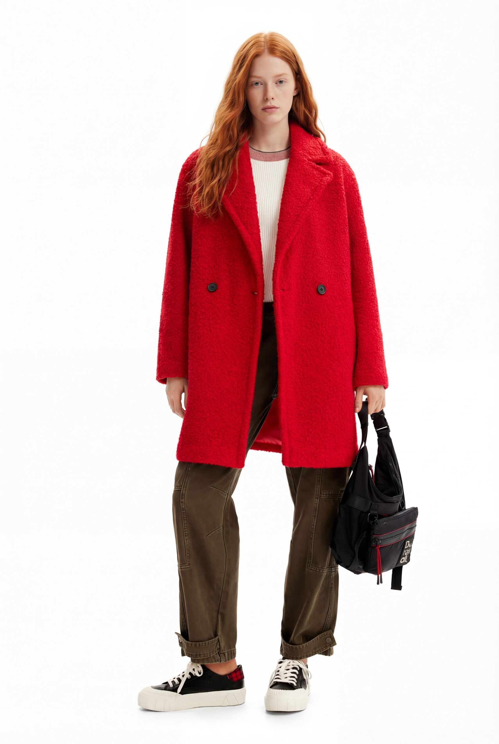 Bouclé jas met overslag - RED - XL