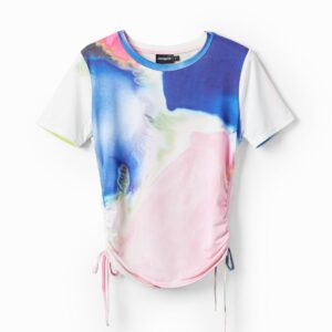 Kort T-shirt plooitjes aquarel - BLUE - XS