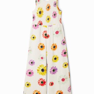 Lange jumpsuit schouderbandjes madeliefjes - WHITE - 5/6