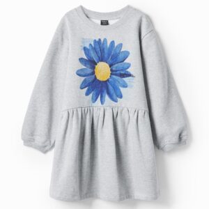 Jurk met bloemenillustratie - BLACK - 3/4