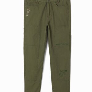 Lange rechte broek met borduursels. - GREEN - 30