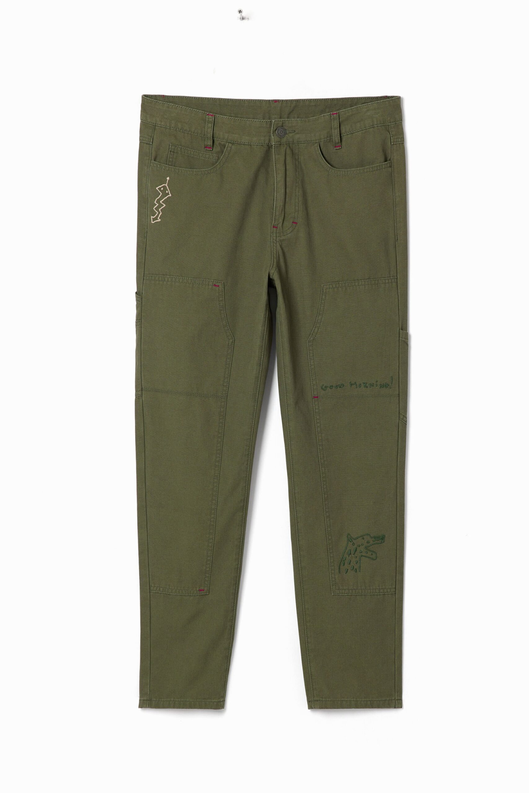 Lange rechte broek met borduursels. - GREEN - 38 1 Lange rechte broek met borduursels. - GREEN - 38