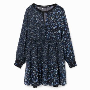Korte jurk met chiffon en bloemen - BLUE - XS