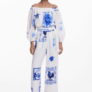 Jumpsuit met postzegelprint - WHITE - XS