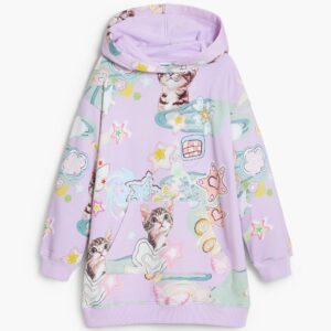 Jurk met capuchon en kattenprint - RED - 5/6