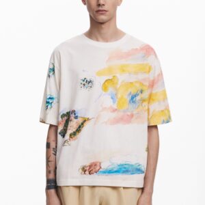 T-shirt met korte mouwen en aquarelprint - WHITE - L