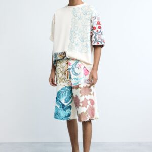 bermuda van gebreide stof met bloemen - WHITE - L