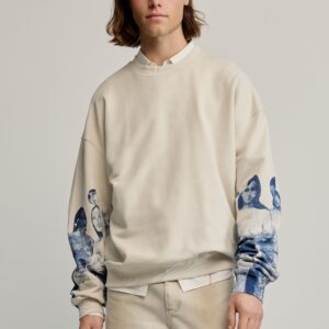 sweatshirt met bedrukte mouwen - BLACK - L