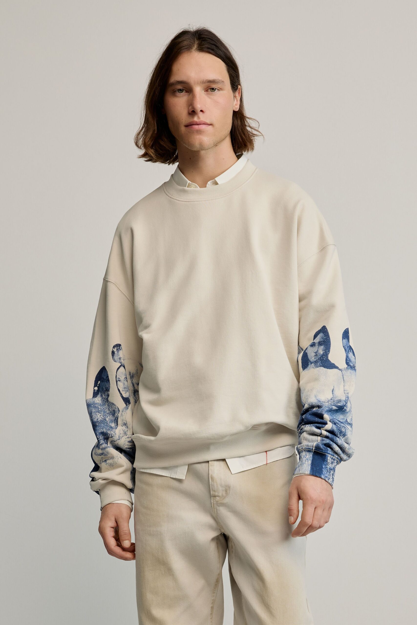 sweatshirt met bedrukte mouwen - BLACK - L