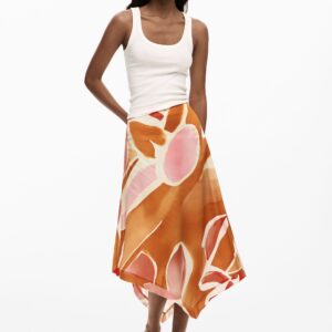 Asymmetrische rok met bloemblaadjes - ORANGE - XS