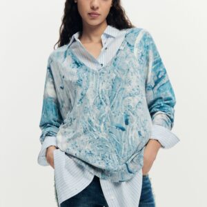 Trui met V-hals met abstracte print - BLUE - L