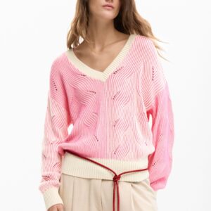 Tweekleurige gebreide trui - RED - M