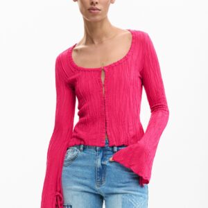 Aansluitende T-shirt met strikjes - RED - S