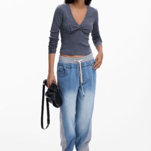 Geribbelde knoop T-shirt - BLACK - XL