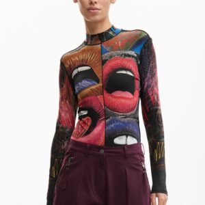 T-shirt met lange mouwen en col - BLACK - M