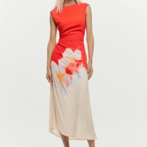 Tweekleurige bloemenjurk - ORANGE - M