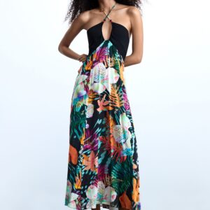 Lange tropische jurk - BLACK - L